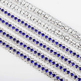 10 Yards Crystal & Sapphire Rhinestones Close Cup Chain -  3 Rows Silver Base WholesaleRhinestone